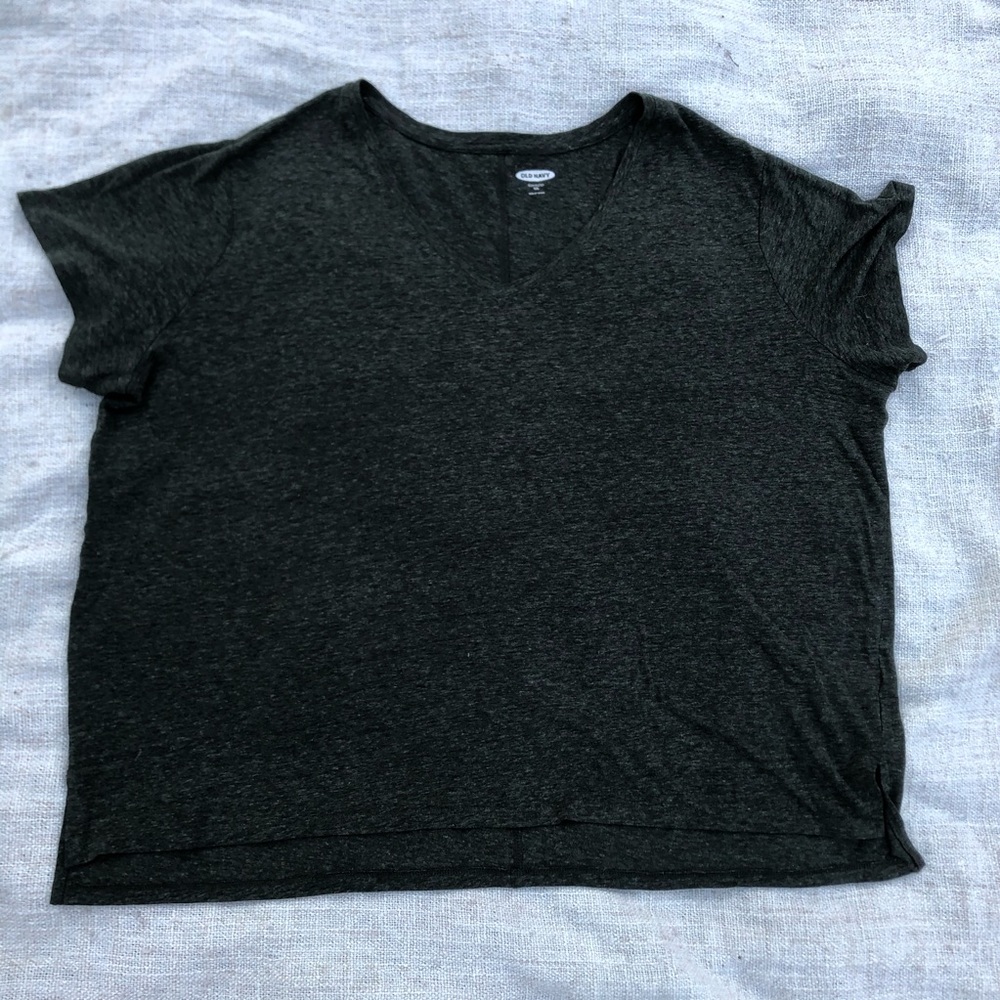 Old Navy Dark Green V-Neck Linen Blend Shirt XXL